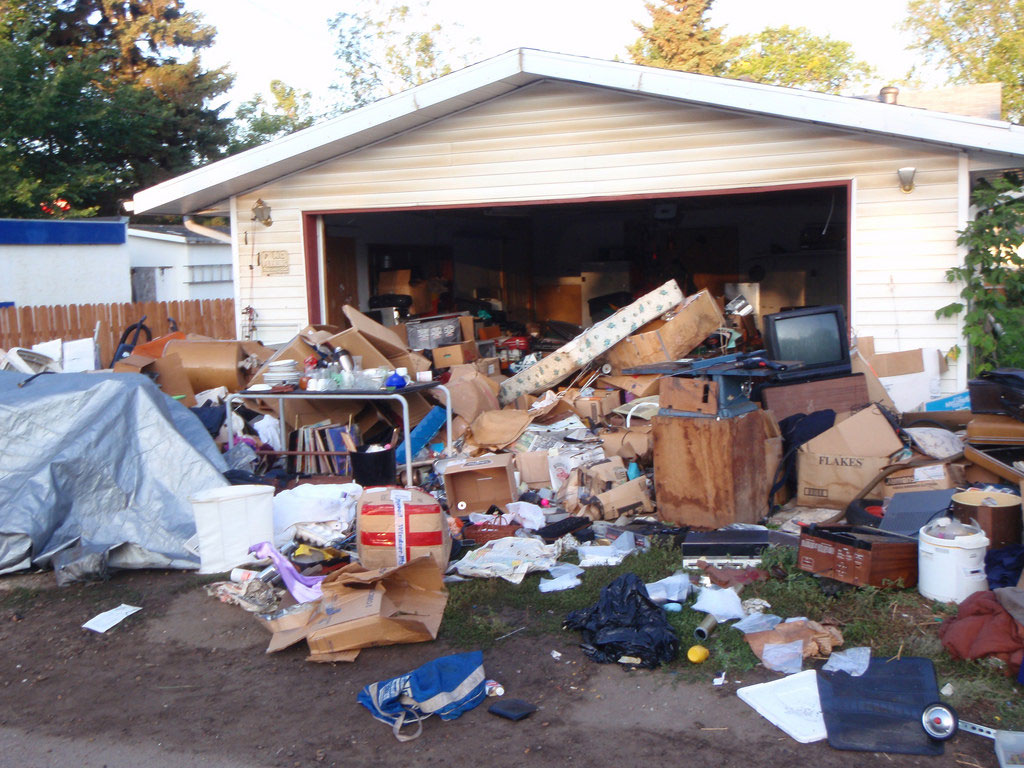A garage clean-out in progress